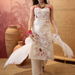 Pure Cotton Embroidered Shoulder Strap Kurta Set with Pant & Dupatta