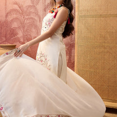 Pure Cotton Embroidered Shoulder Strap Kurta Set with Pant & Dupatta
