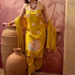 Rani Embroidered Shoulder Straps Straight Kurta With Trouser & Dupatta Kurta Set
