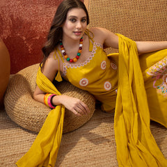 Rani Embroidered Shoulder Straps Straight Kurta With Trouser & Dupatta Kurta Set