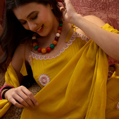 Rani Embroidered Shoulder Straps Straight Kurta With Trouser & Dupatta Kurta Set