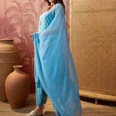 Firozi Shoulder Straps Straight  Kurta With Trouser & Dupatta Kurta Set