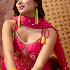 Mustard Embroidered Shoulder Straps Straight Kurta With Trouser & Dupatta Kurta Set