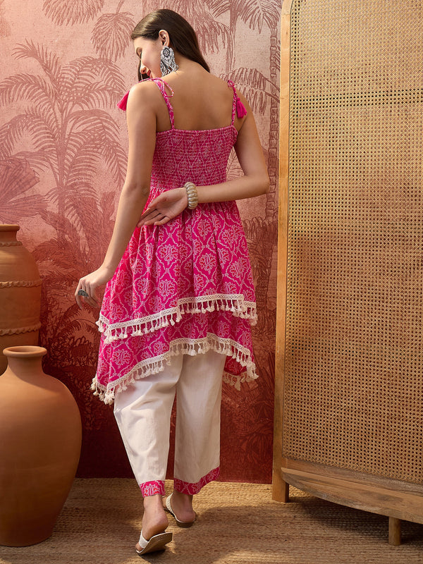 Bhandhej Print Shoulder Straps A-Line Kurta With Palazzo Kurta Set