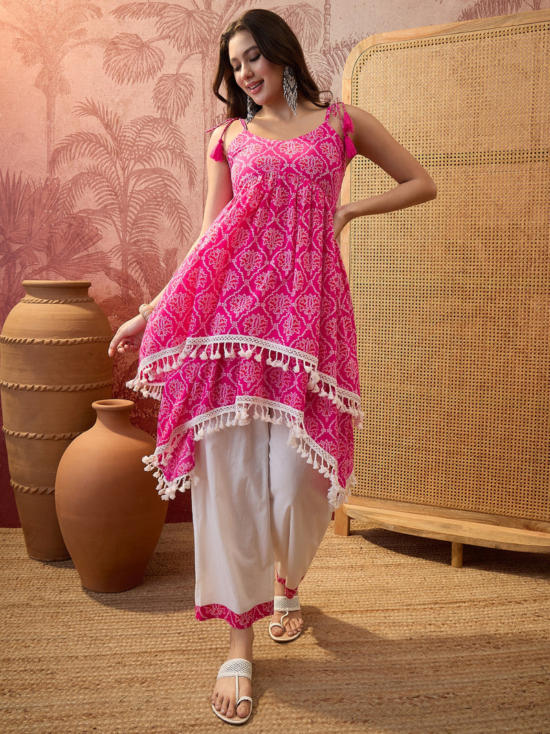 Rust Printed Shoulder Straps A-Line Kurta With Palazzo Kurta Set