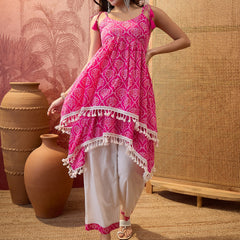 Rust Printed Shoulder Straps A-Line Kurta With Palazzo Kurta Set