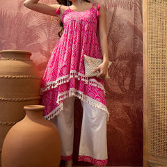 Rust Printed Shoulder Straps A-Line Kurta With Palazzo Kurta Set