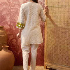 Cotton Schiffle & Mirror Work Tunic With Trouser Co-Ords Set