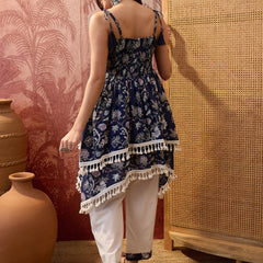 Rust Printed Shoulder Straps A-Line Kurta With Palazzo Kurta Set