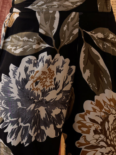 Black Floral Printed Shirt Collar  Pathani Kurta & Trousers Kurta Set