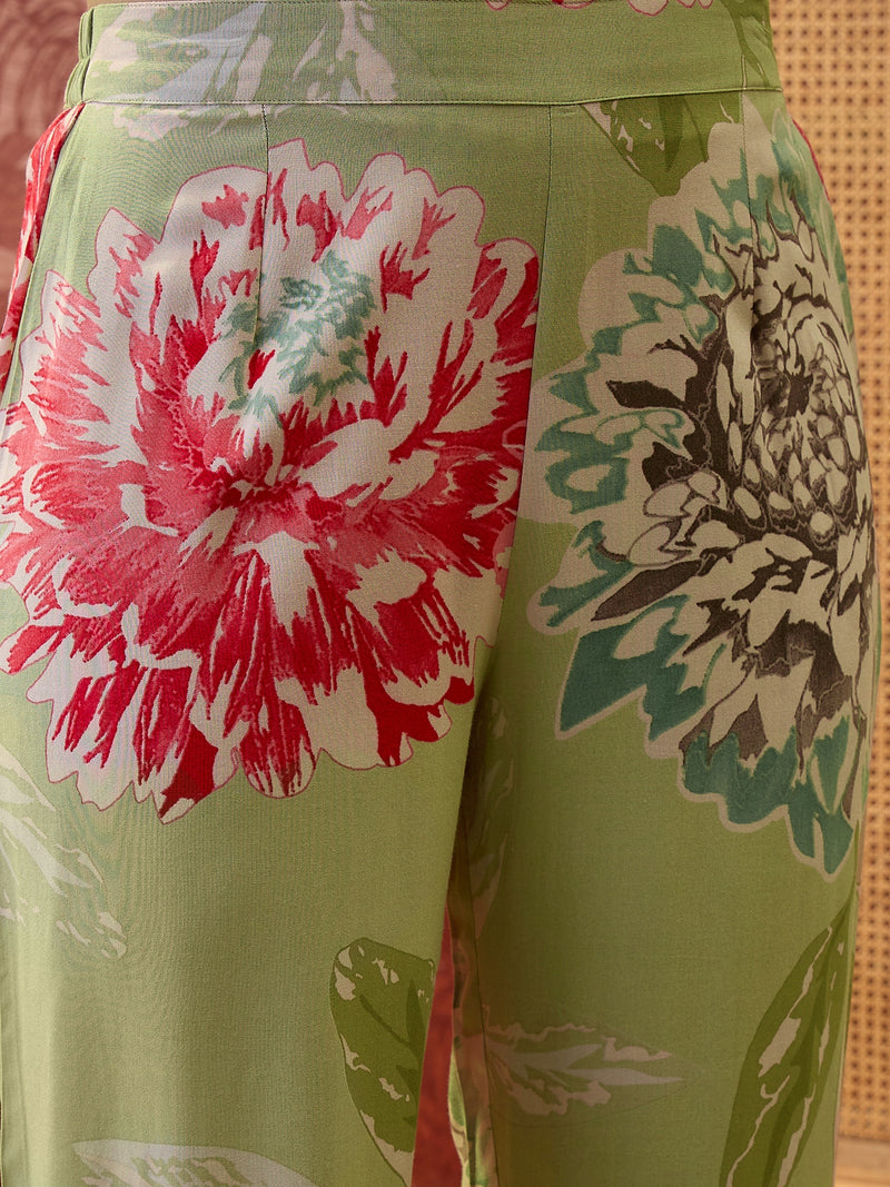 Floral Printed Shirt Collar  Pathani Kurta & Trousers Kurta Set