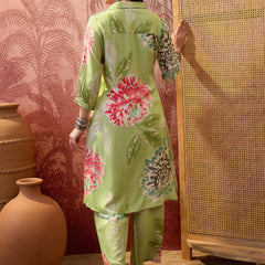 Floral Printed Shirt Collar  Pathani Kurta & Trousers Kurta Set
