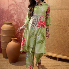 Floral Printed Shirt Collar  Pathani Kurta & Trousers Kurta Set
