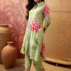 Floral Printed Shirt Collar  Pathani Kurta & Trousers Kurta Set