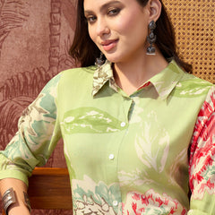 Floral Printed Shirt Collar  Pathani Kurta & Trousers Kurta Set