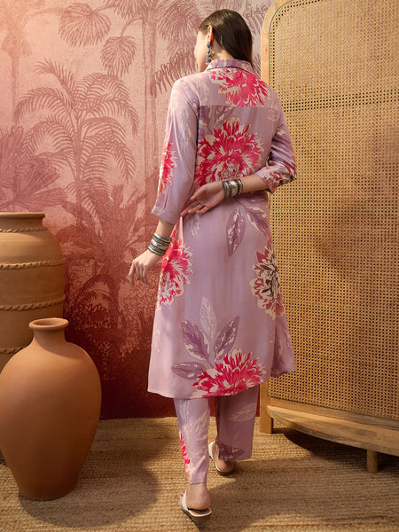 Floral Printed Shirt Collar  Pathani Kurta & Trousers Kurta Set