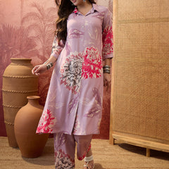 Floral Printed Shirt Collar  Pathani Kurta & Trousers Kurta Set