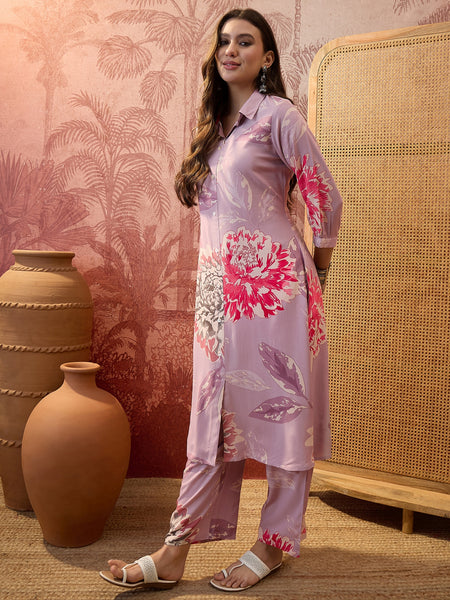 Floral Printed Shirt Collar  Pathani Kurta & Trousers Kurta Set