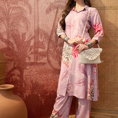 Floral Printed Shirt Collar  Pathani Kurta & Trousers Kurta Set