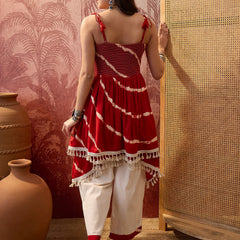 Rust Printed Shoulder Straps A-Line Kurta With Palazzo Kurta Set