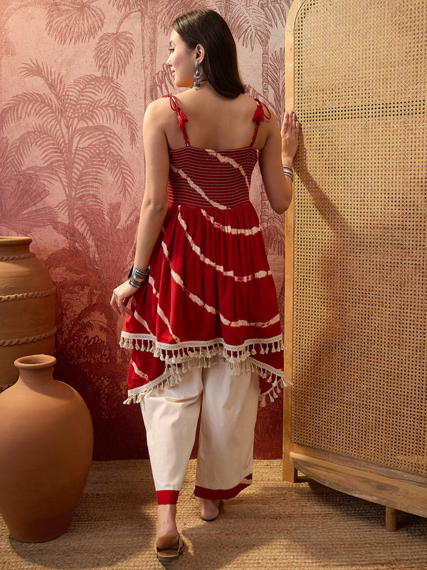 Rust Printed Shoulder Straps A-Line Kurta With Palazzo Kurta Set