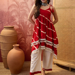 Rust Printed Shoulder Straps A-Line Kurta With Palazzo Kurta Set