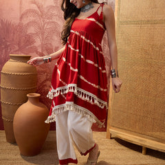 Rust Printed Shoulder Straps A-Line Kurta With Palazzo Kurta Set