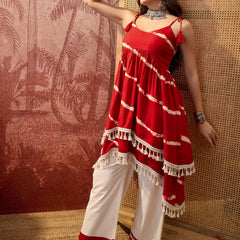 Rust Printed Shoulder Straps A-Line Kurta With Palazzo Kurta Set