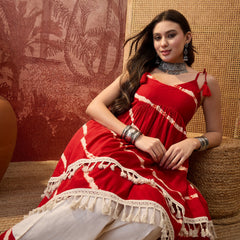 Rust Printed Shoulder Straps A-Line Kurta With Palazzo Kurta Set