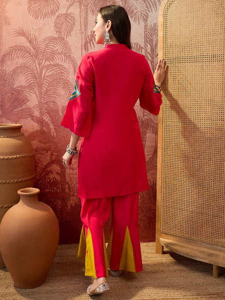 Fuchsia Embroidered Tunic With Sharara Co-Ords Set