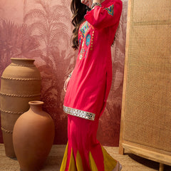 Fuchsia Embroidered Tunic With Sharara Co-Ords Set