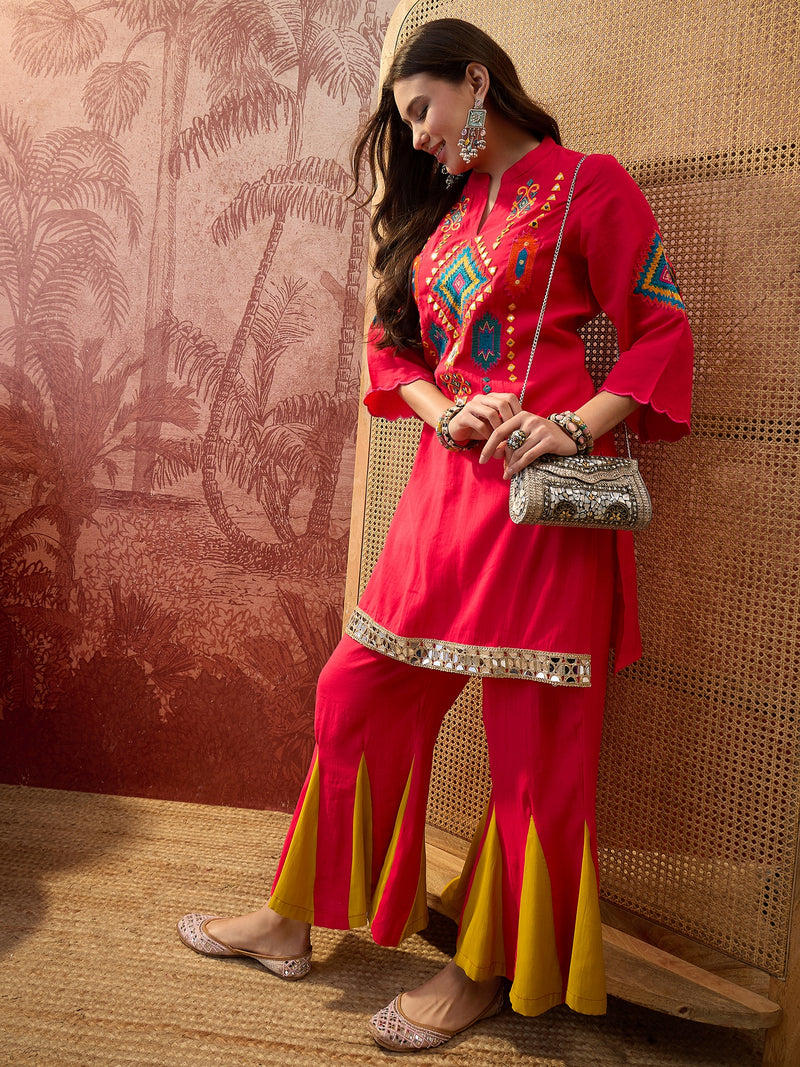 Fuchsia Embroidered Tunic With Sharara Co-Ords Set