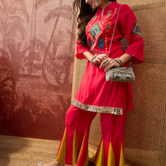 Fuchsia Embroidered Tunic With Sharara Co-Ords Set