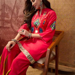 Fuchsia Embroidered Tunic With Sharara Co-Ords Set