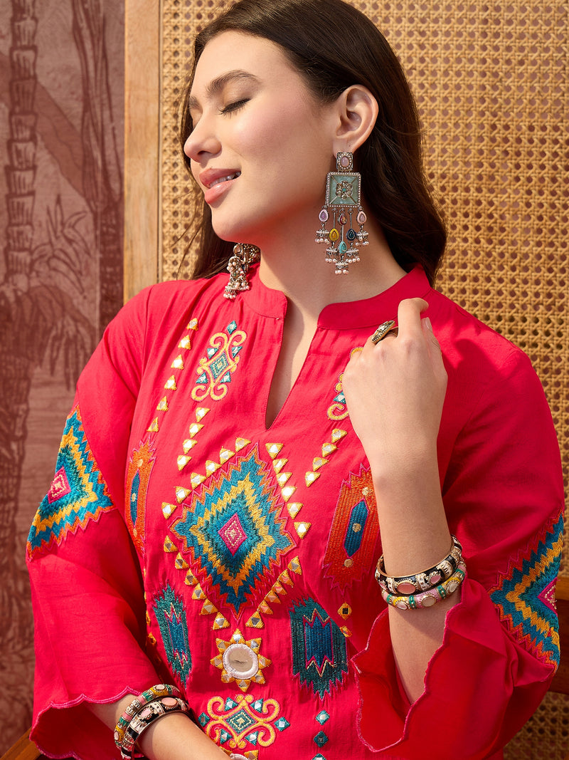 Fuchsia Embroidered Tunic With Sharara Co-Ords Set