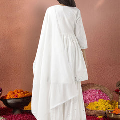 Ethnic Motifs Embroidered A-Line Mirror Work Pure Cotton Kurta With Sharara & Dupatta Set