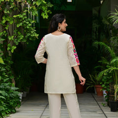Abstract Embroidered Pure Cotton Top With Trouser Co-Ords