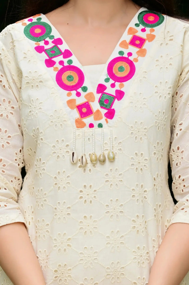 Abstract Embroidered Pure Cotton Top With Trouser Co-Ords