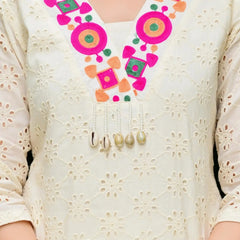 Abstract Embroidered Pure Cotton Top With Trouser Co-Ords