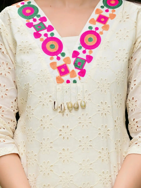 Abstract Embroidered Pure Cotton Top With Trouser Co-Ords