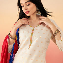 Ethnic Motifs Printed Pure Cotton Straight Kurta With Salwar & Dupatta