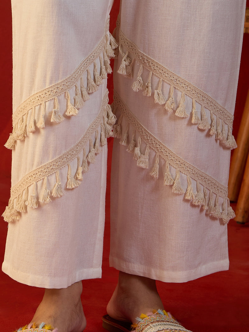 Floral Printed & Lace Work Tunic With Trouser Co-Ords Set