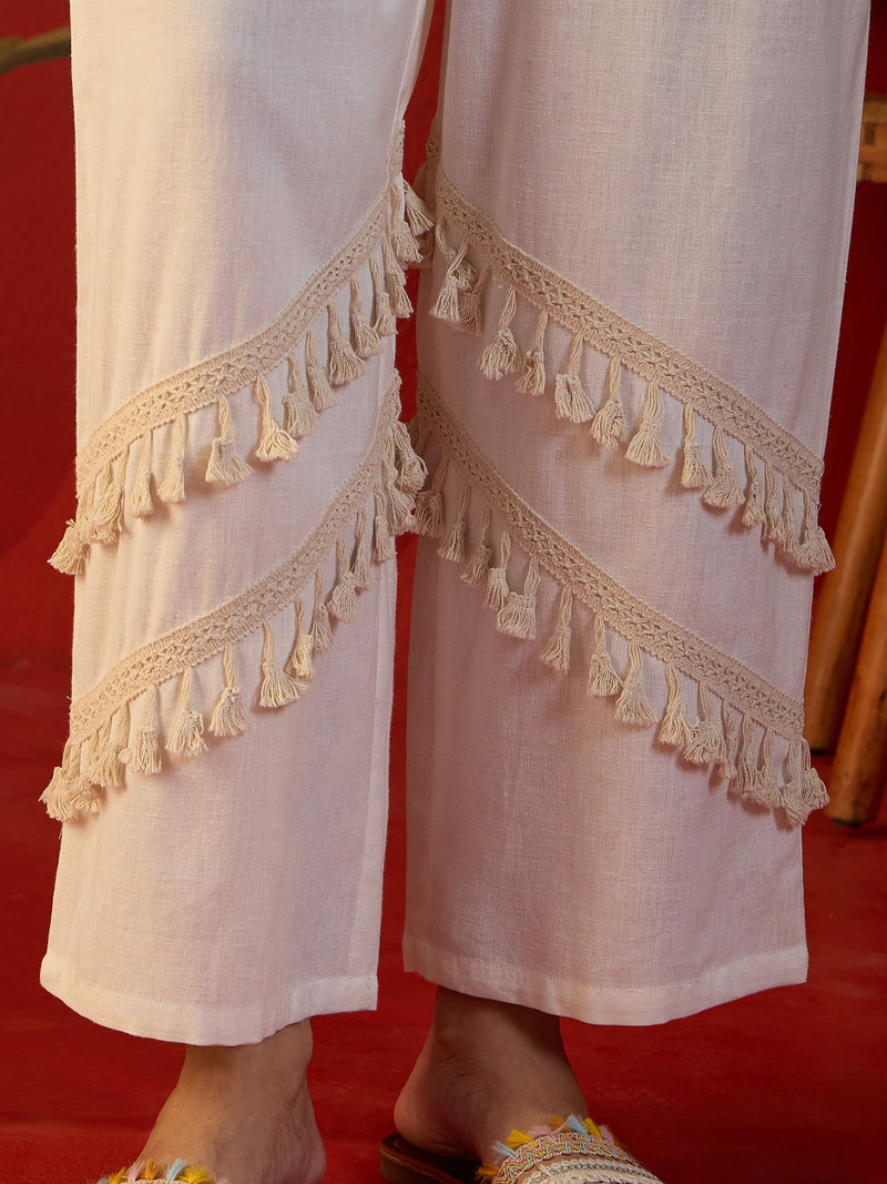 Floral Printed & Lace Work Tunic With Trouser Co-Ords Set
