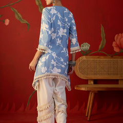 Floral Printed & Lace Work Tunic With Trouser Co-Ords Set