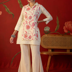 Floral Printed Jacket With Tunic & Trouser Co-Ords Set