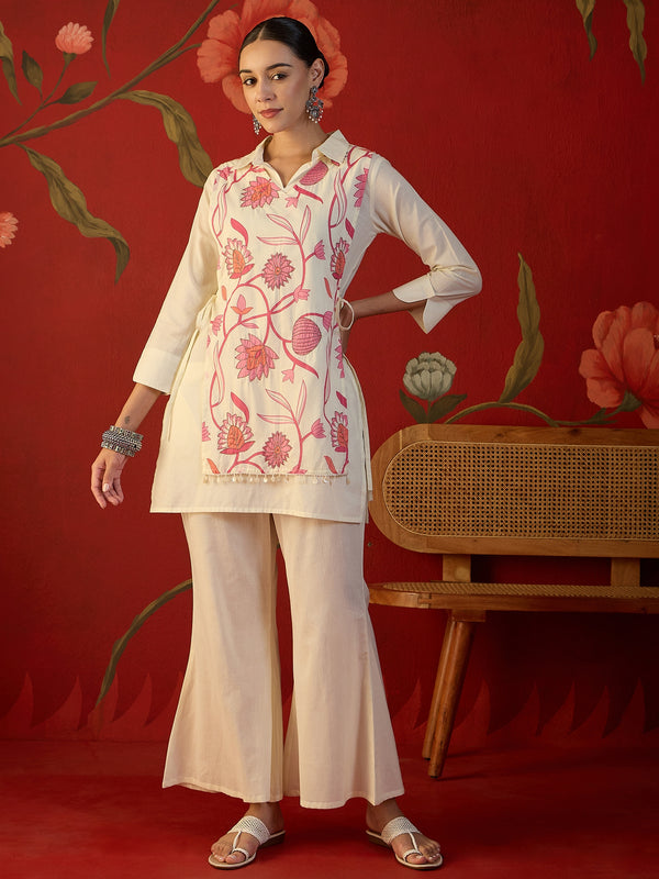 Floral Printed Jacket With Tunic & Trouser Co-Ords Set