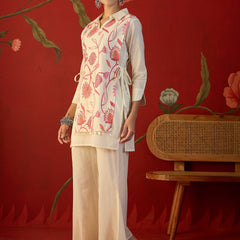Floral Printed Jacket With Tunic & Trouser Co-Ords Set