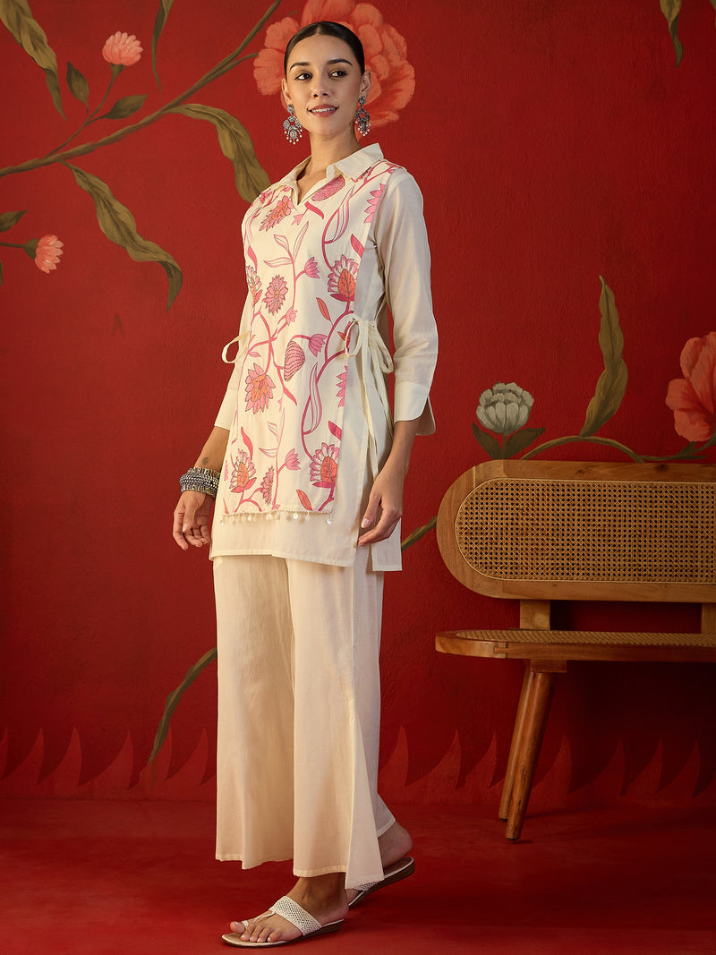Floral Printed Jacket With Tunic & Trouser Co-Ords Set