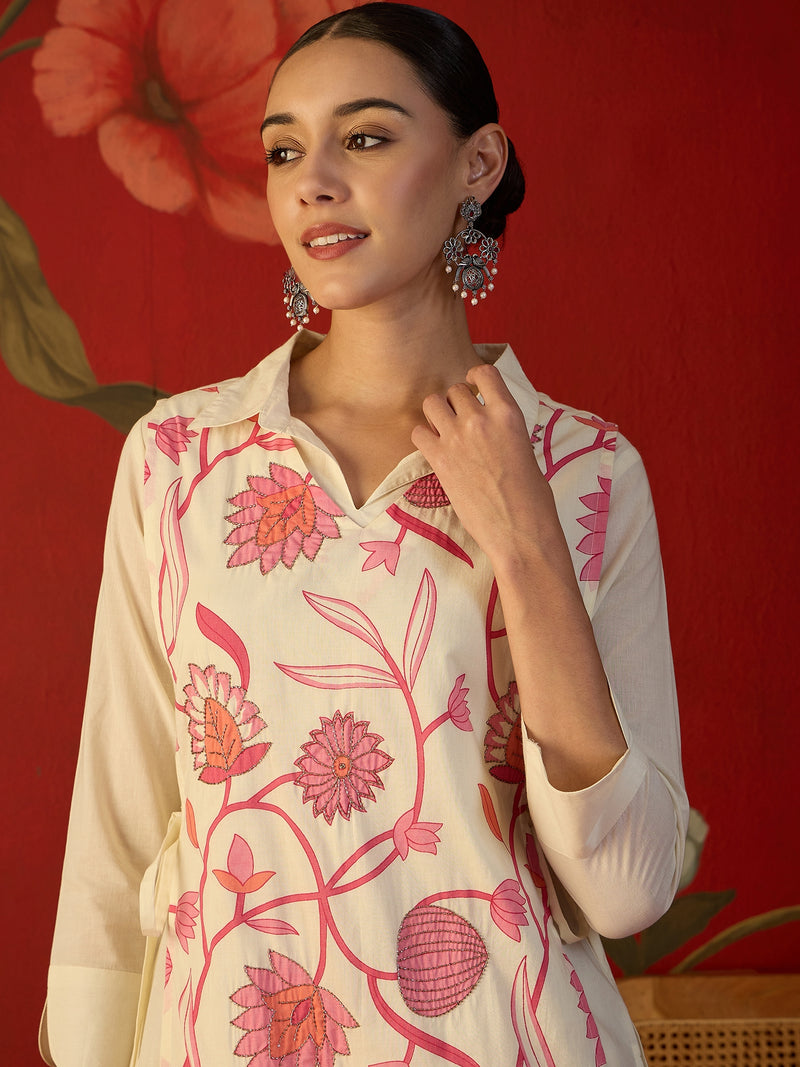 Floral Printed Jacket With Tunic & Trouser Co-Ords Set