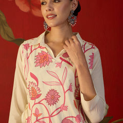 Floral Printed Jacket With Tunic & Trouser Co-Ords Set
